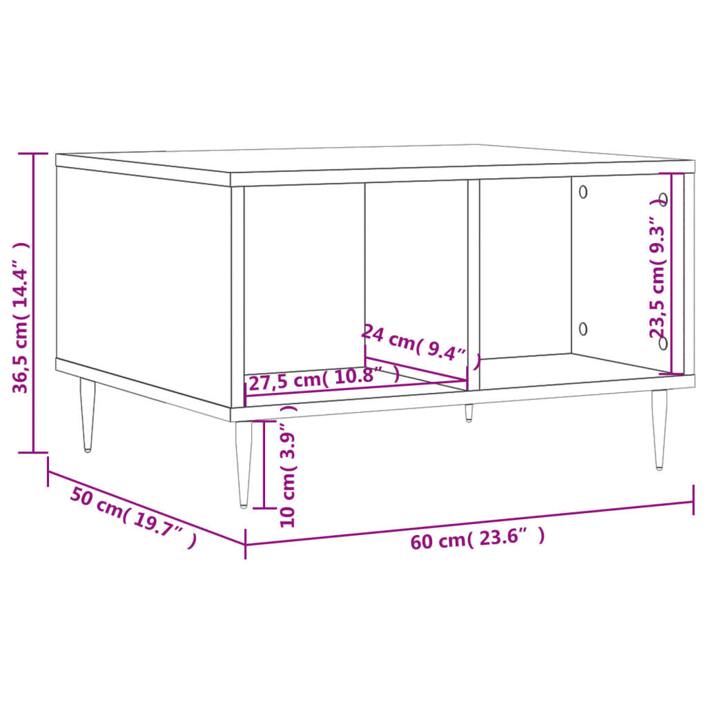 vidaXL Τραπεζάκι Σαλονιού Γκρι Σκυρ. 60x50x36,5 εκ. Επεξεργ. Ξύλο