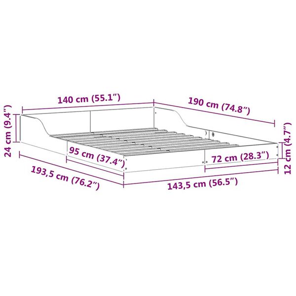 vidaXL Σκελετός Κρεβατιού Καφέ κεριού 140 x 190 cm Μασίφ ξύλο πεύκου