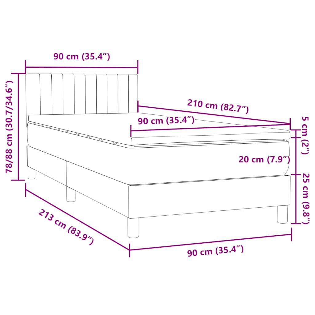 vidaXL Box Spring κρεβάτι με στρώμα ροζ 90x210 εκ. Βελούδινο