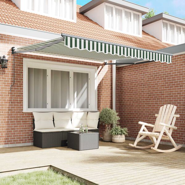 vidaXL Ανασυρόμενη Τέντα Πράσινη και Λευκή 300x250 cm