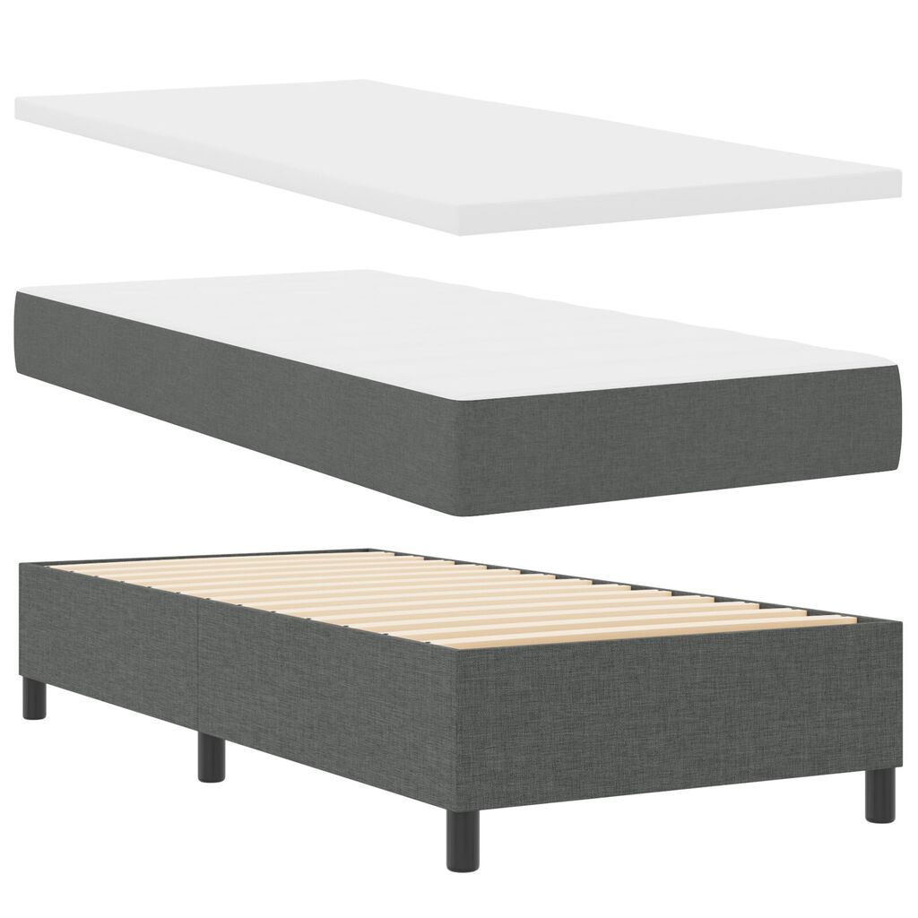 vidaXL Κρεβάτι Box Spring με Στρώμα & Πάγκο Σκούρο Γκρι 90x190 εκ Ύφασμα
