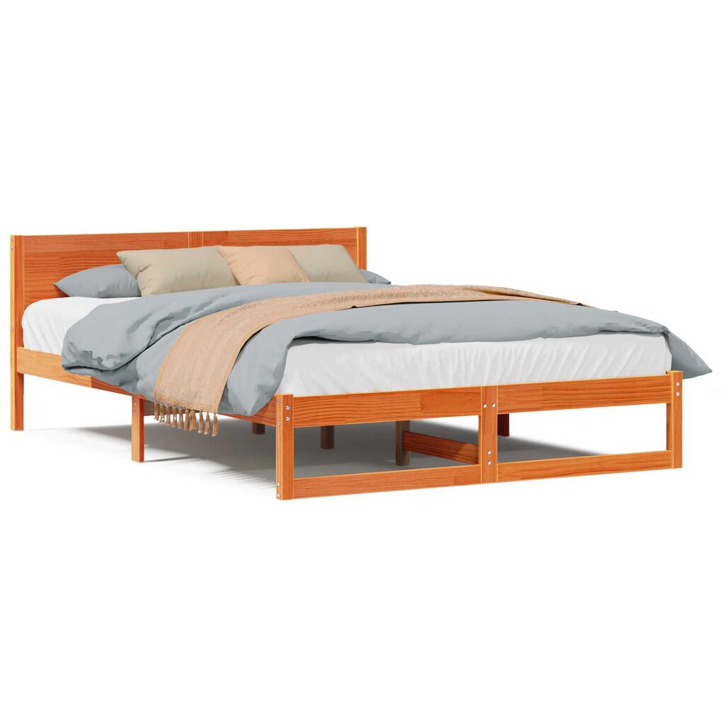 vidaXL Σκελετός Κρεβατιού Καφέ 140 x 200 cm Μασίφ ξύλο πεύκου