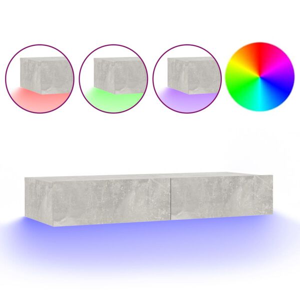 vidaXL Έπιπλο Τηλεόρασης με LED Γκρι Σκυροδέματος 90x35x15,5 εκ.