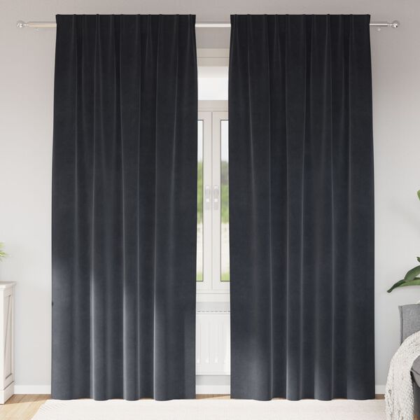 vidaXL Κουρτίνες με κουρτίνες 2 pcs Σκούρο γκρι 140 x 225 cm Βελούδο