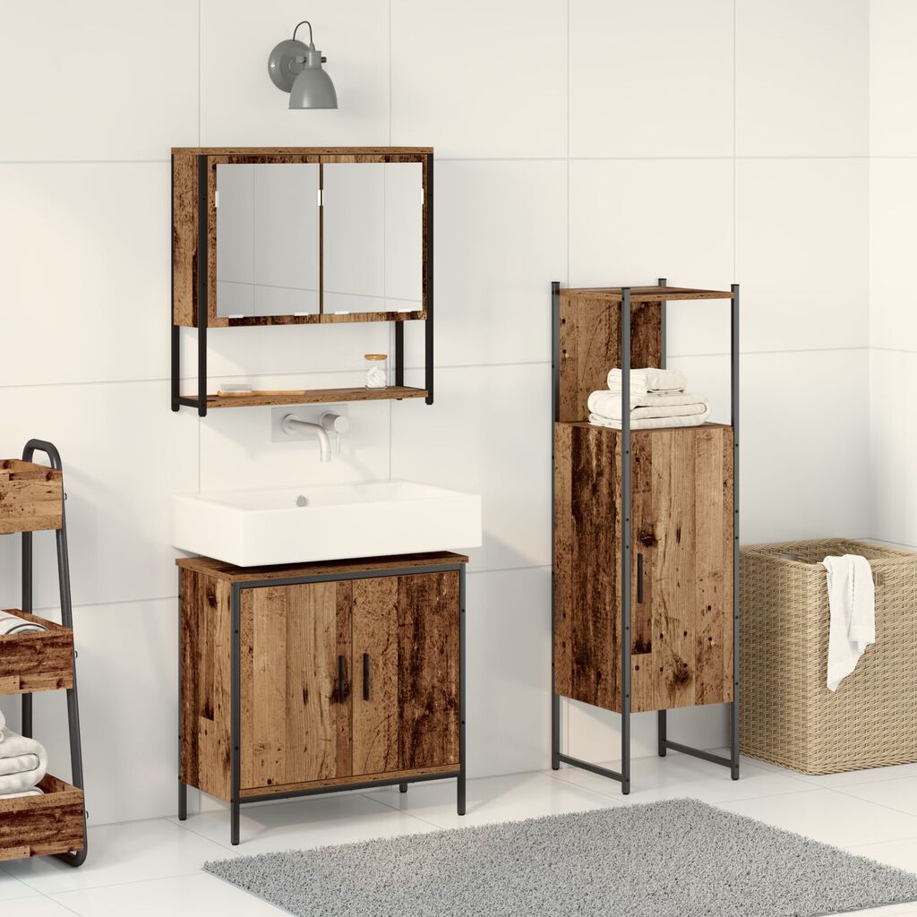 vidaXL Σετ Επίπλων Μπάνιου με αποθήκευση 3 pcs Καφέ 33 x 33 x 102.5 εκ