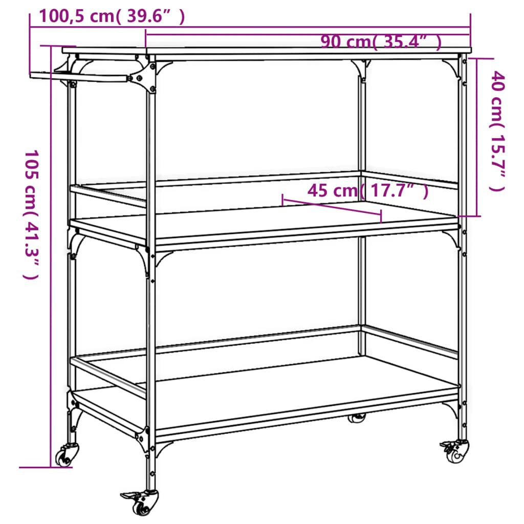 vidaXL Τρόλεϊ Κουζίνας Sonoma Δρυς 100,5x50x105 εκ. Επεξεργασμένο Ξύλο