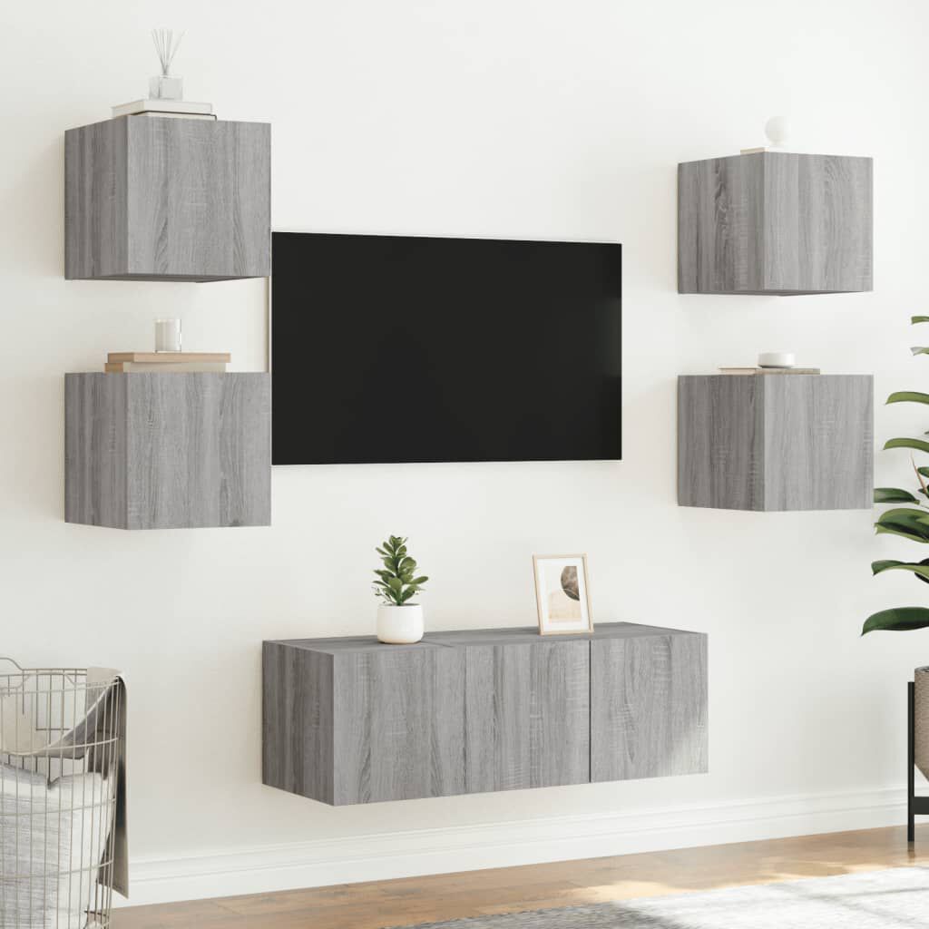 vidaXL Έπιπλα Τοίχου Τηλ. με LED 2 Τεμ. Γκρι Sonoma 30,5x35x30 εκ.
