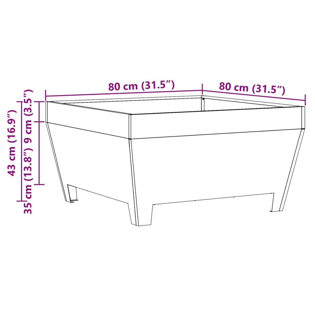 vidaXL Τζάκι Τετράγωνο Μαύρο 80x80x43 εκ. Ατσάλι