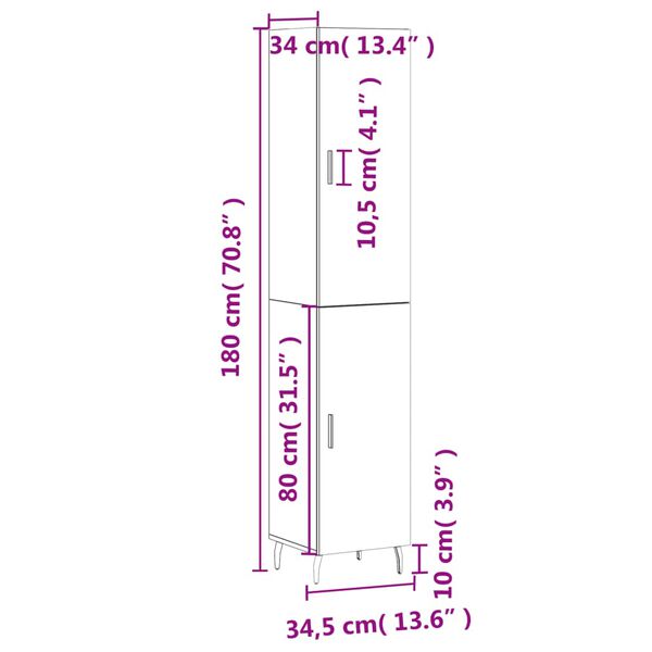 vidaXL Μπουφές Sonoma Γκρι 34,5 x 34 x 180 εκ. από Επεξεργασμένο Ξύλο