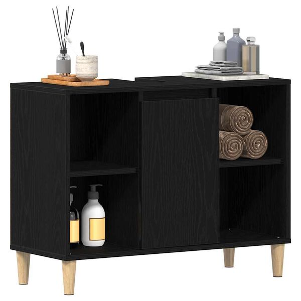 vidaXL Ντουλάπι Νιπτήρα Μαύρο Δρυς 80x33x60 εκ. από Τεχνητό Ξύλο