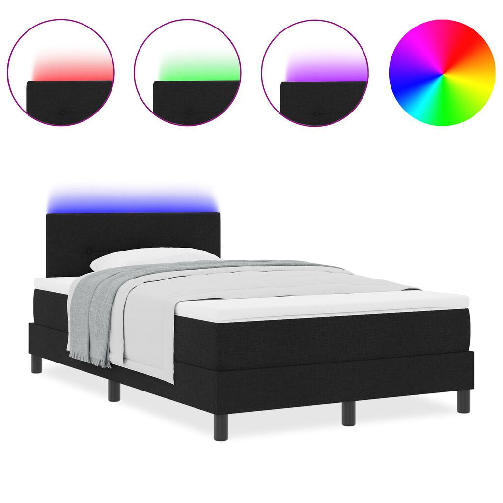 vidaXL κρεβάτι Box Spring με στρώμα & LED μαύρο 120x200 εκ. ύφασμα