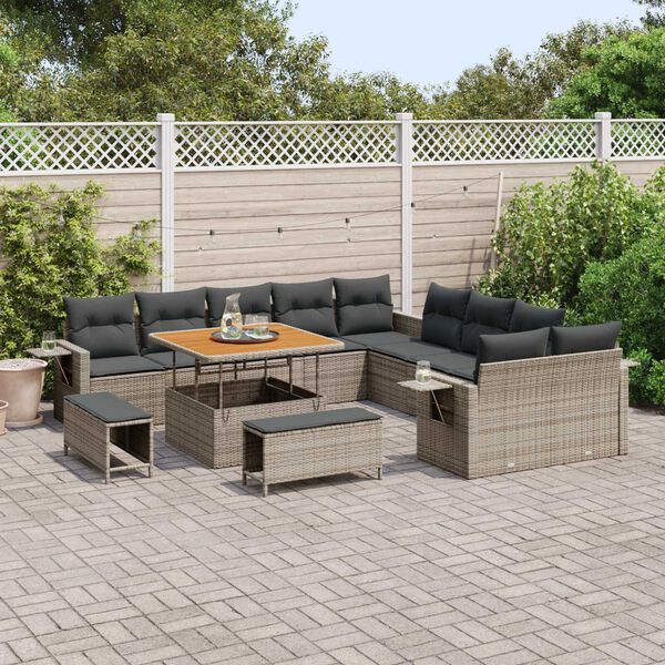 vidaXL Σετ Καναπέ Κήπου με αποθήκευση 13 pcs Γκρι Πολυ ράταν