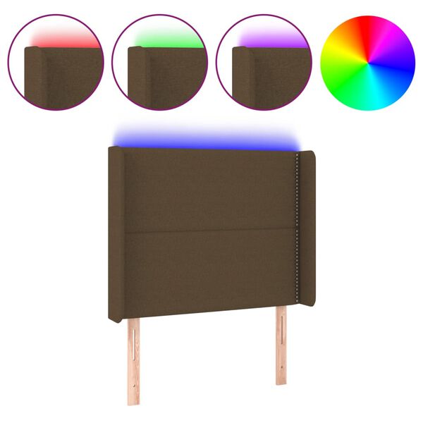 vidaXL Κεφαλάρι Κρεβατιού LED Σκούρο Καφέ 93x16x118/128 εκ.Υφασμάτινο