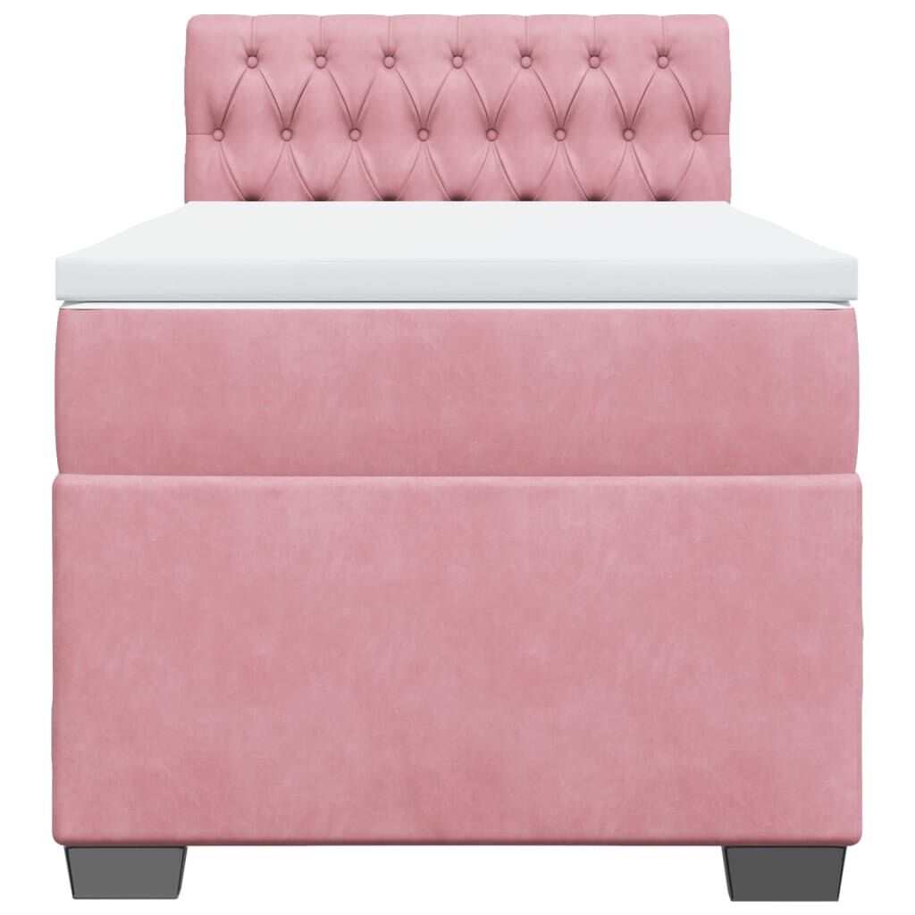 vidaXL Κρεβάτι Boxspring με Στρώμα Ροζ 90x190 εκ. Βελούδινο
