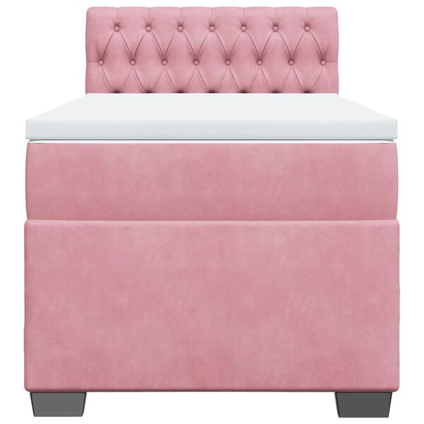 vidaXL Κρεβάτι Boxspring με Στρώμα Ροζ 90x190 εκ. Βελούδινο