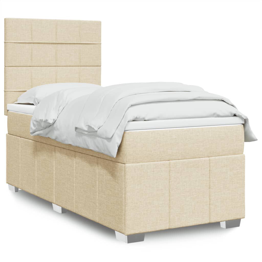 vidaXL Κρεβάτι Boxspring με Στρώμα Κρεμ 100 x 200 εκ. Υφασμάτινο