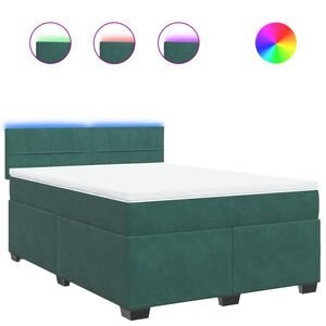 vidaXL Κρεβάτι Boxspring με Στρώμα Σκούρο Πράσινο 140x190εκ. Βελούδινο