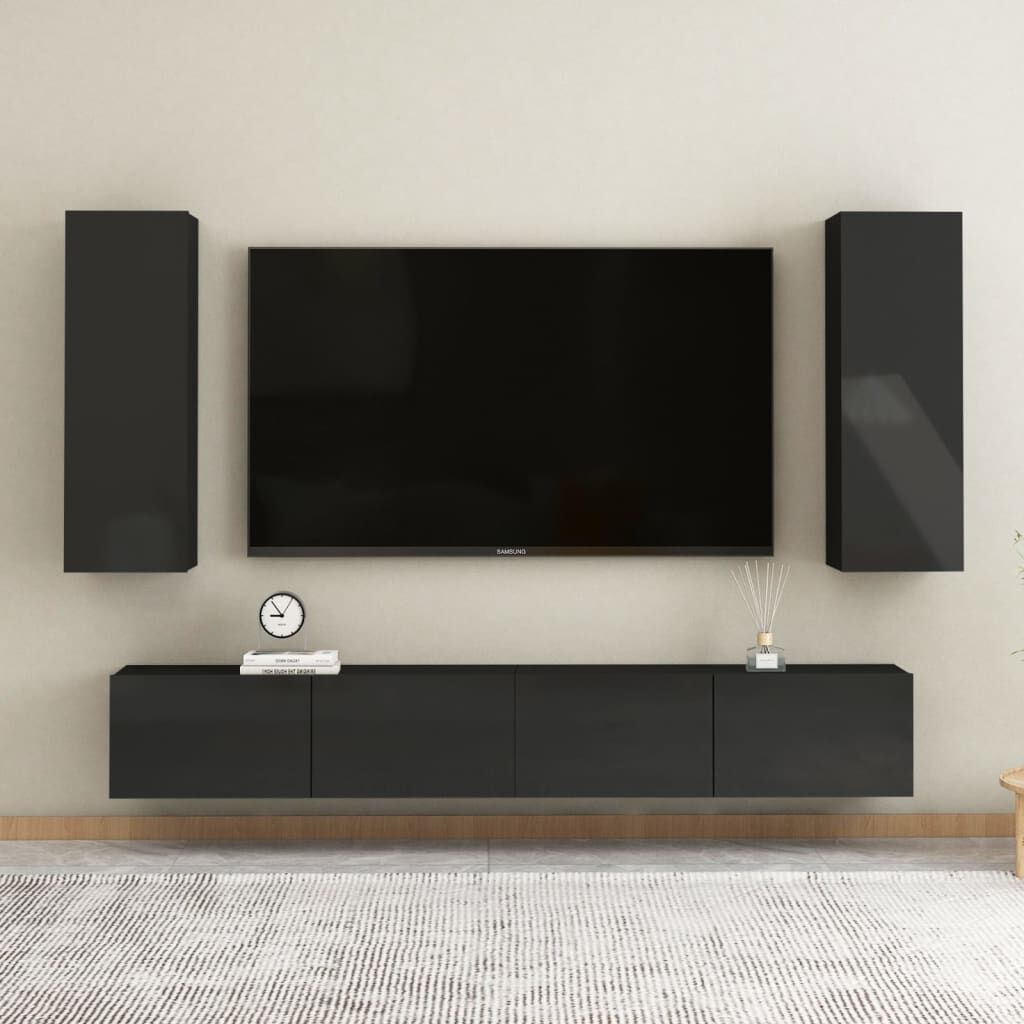 vidaXL Έπιπλο Τηλεόρασης Γυαλιστερό Μαύρο 30,5x30x90εκ. από Επεξ. Ξύλο