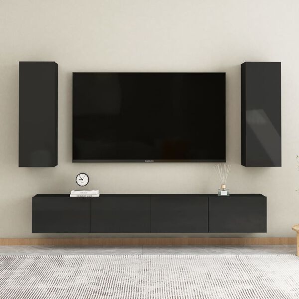vidaXL Έπιπλο Τηλεόρασης Γυαλιστερό Μαύρο 30,5x30x90εκ. από Επεξ. Ξύλο