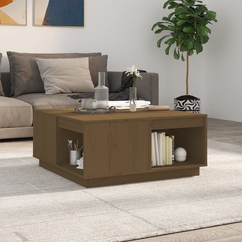 vidaXL Τραπεζάκι Σαλονιού Καφέ Μελί 80x81x36,5 εκ. Μασίφ Ξύλο Πεύκου
