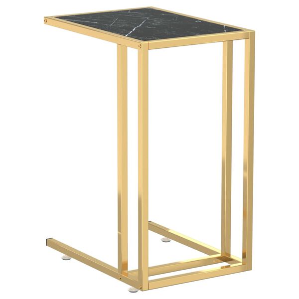 vidaXL Τραπέζι Υπολογ. Βοηθ. Μαύρο Όψη Μαρμάρου 50x35x65εκ. Ψημ. Γυαλί