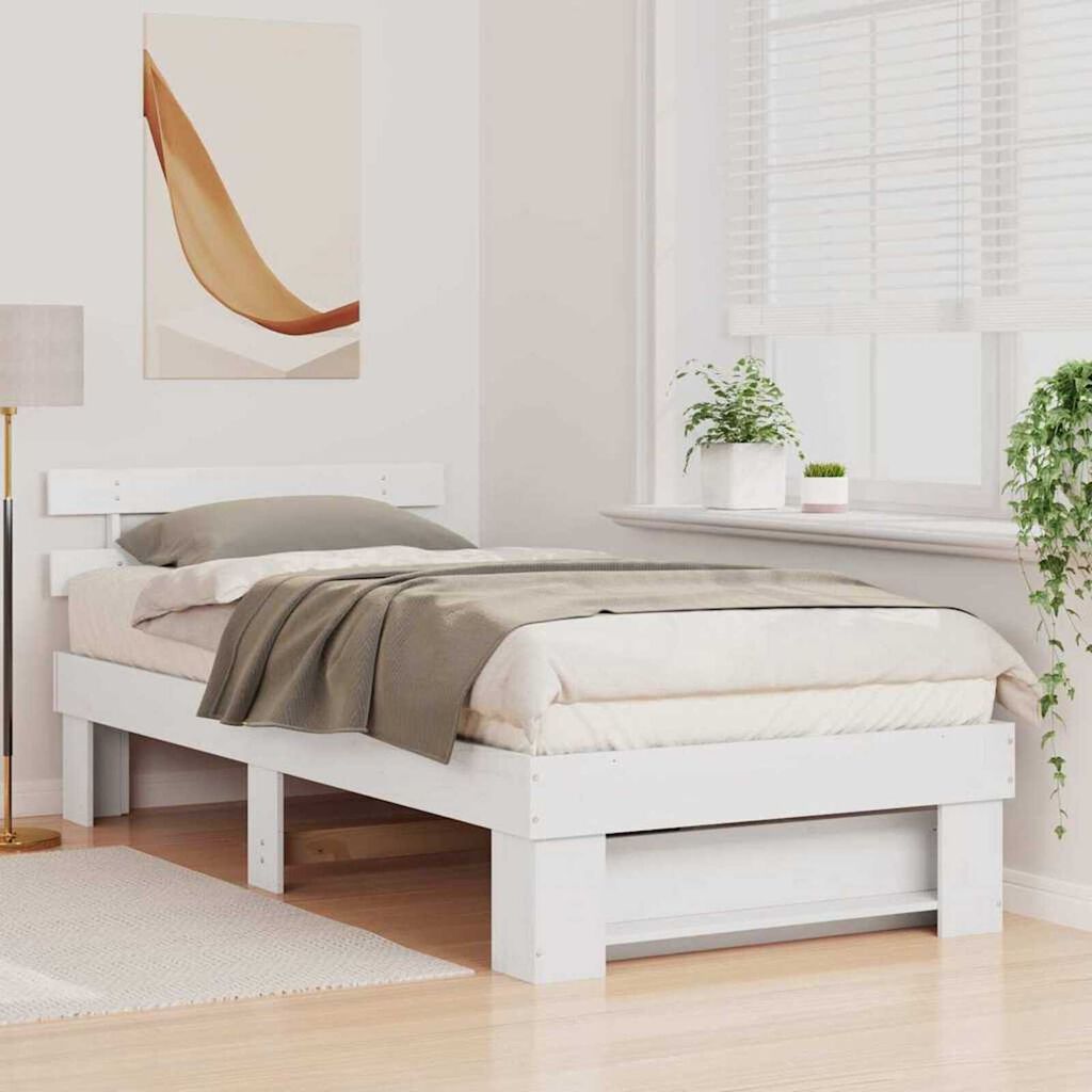 vidaXL Σκελετός Κρεβατιού Λευκό 90 x 190 cm Μασίφ ξύλο πεύκου