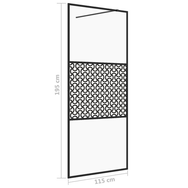 vidaXL Διαχωριστικό Ντουζιέρας Μαύρο 115 x 195 εκ. Διαφανές Γυαλί ESG
