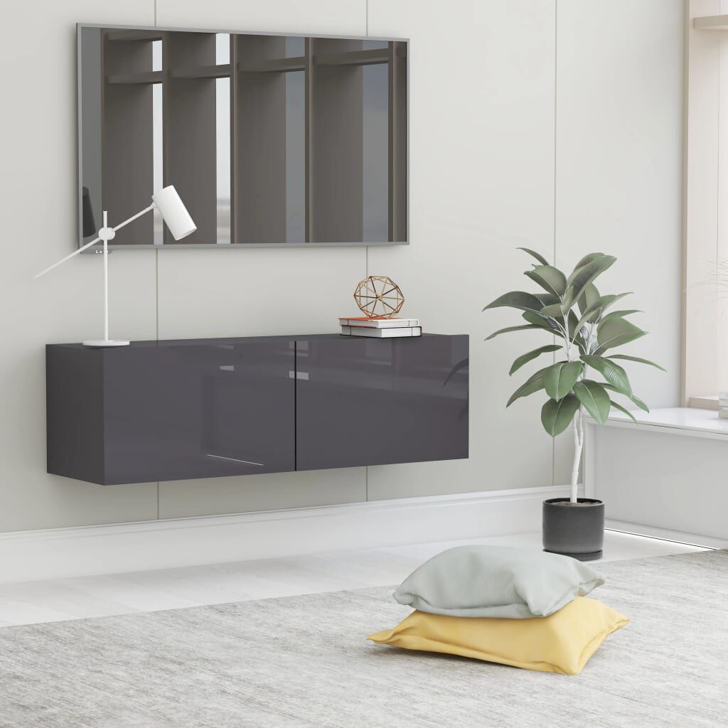 vidaXL Έπιπλο Τηλεόρασης Γυαλιστερό Γκρι 100x30x30 εκ. από Επεξ. Ξύλο