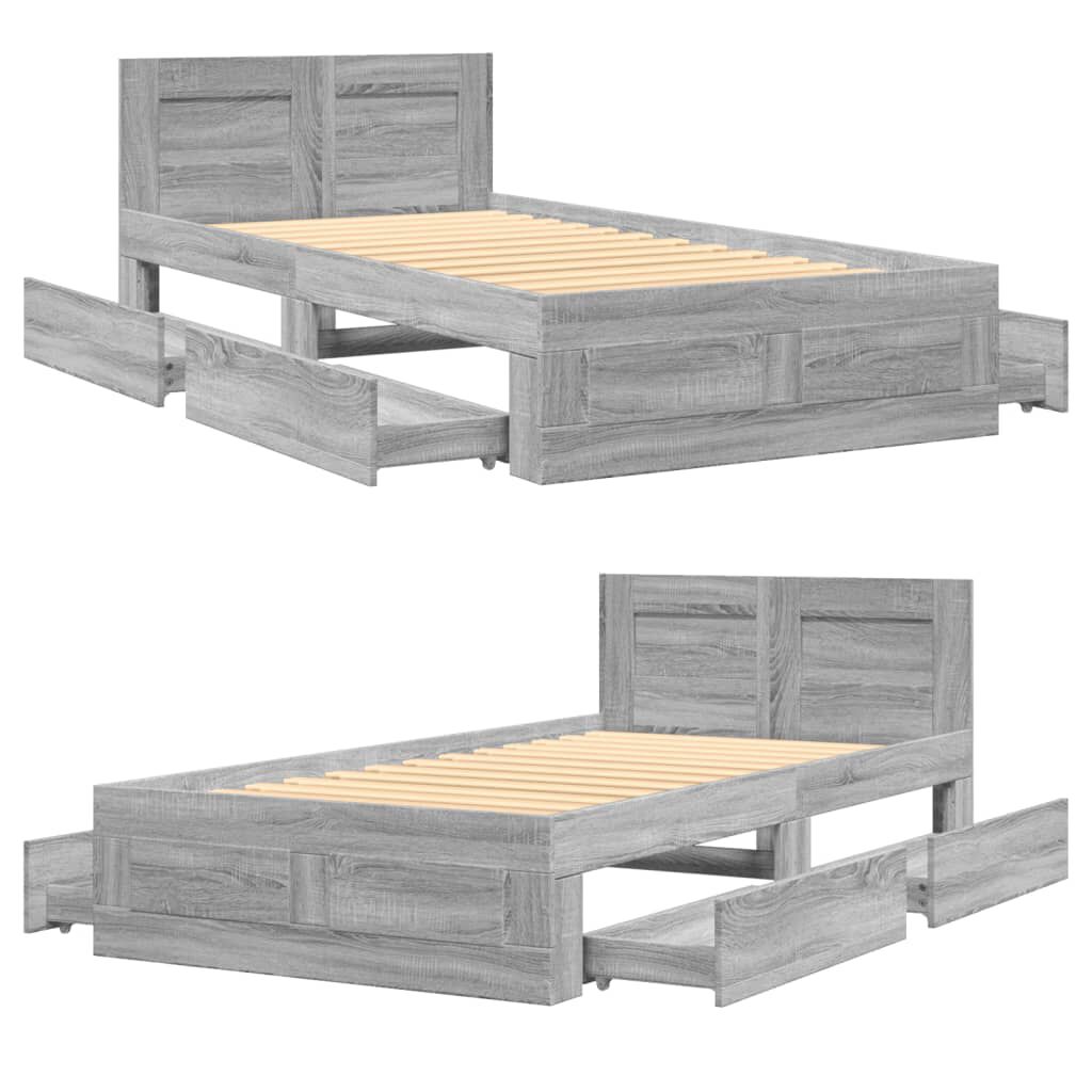 vidaXL Πλαίσιο Κρεβατιού με Κεφαλάρι Γκρι Sonoma 90x200 εκ. Επεξ. Ξύλο