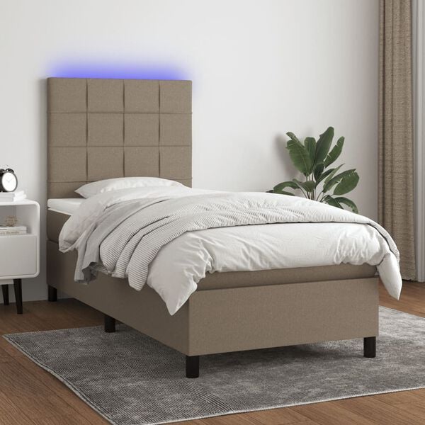 vidaXL &Kappa;&rho;&epsilon;&beta;ά&tau;&iota; Boxspring &mu;&epsilon; &Sigma;&tau;&rho;ώ&mu;&alpha; & LED Taupe 80x200 &epsilon;&kappa;. &Upsilon;&phi;&alpha;&sigma;&mu;ά&tau;&iota;&nu;&omicron;