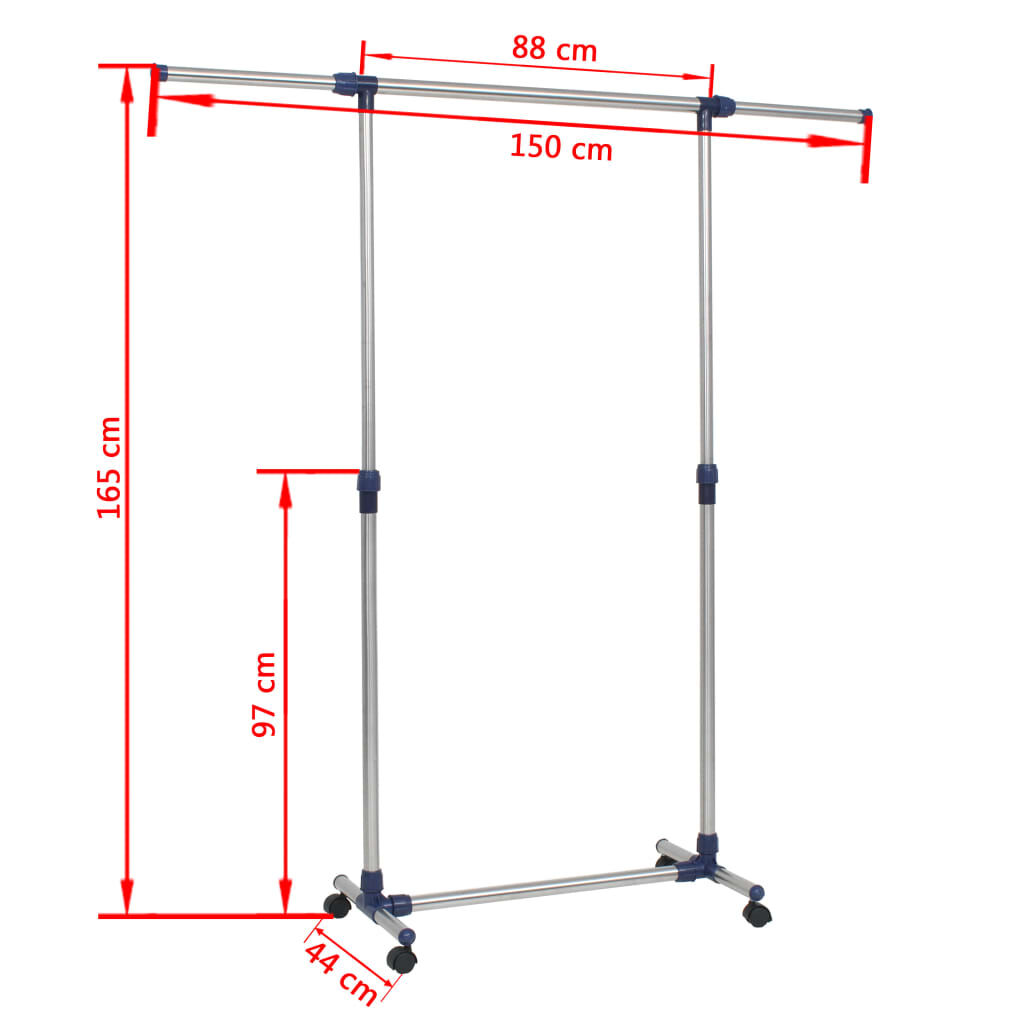 vidaXL Κρεμάστρα Δαπέδου Ρυθμιζόμενη Ασημί 165x44x150 εκ. Ανοξ. Ατσάλι