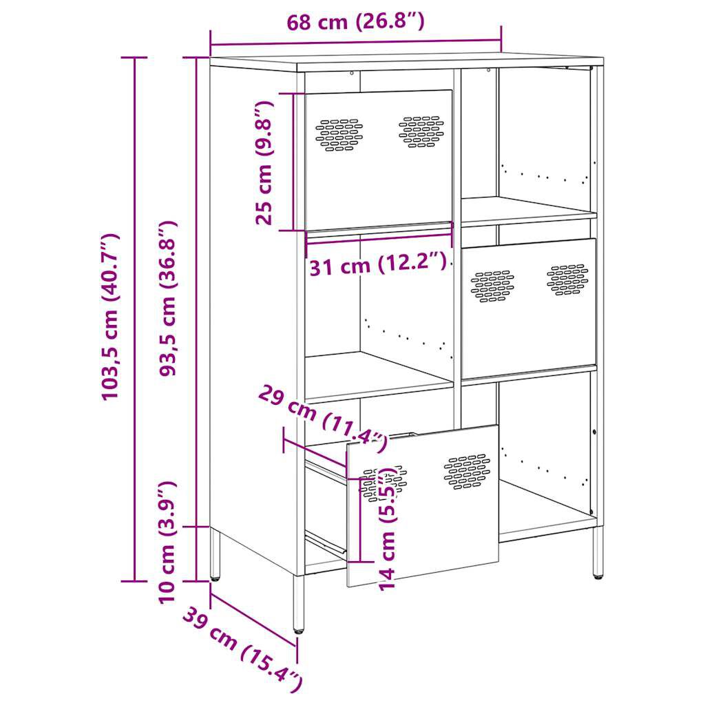 vidaXL Ντουλάπι Πράσινο Λαδί 68x39x103,5 εκ. από Ατσάλι