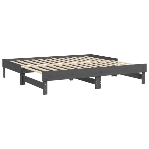vidaXL Καναπές Κρεβάτι Συρόμενος Γκρι 2x(90x190) εκ. Μασίφ Ξύλο Πεύκου
