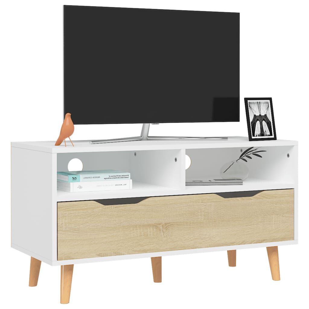 vidaXL Έπιπλο Τηλεόρασης Λευκό/Sonoma Δρυς 90x40x48,5 εκ. Επεξ. Ξύλο