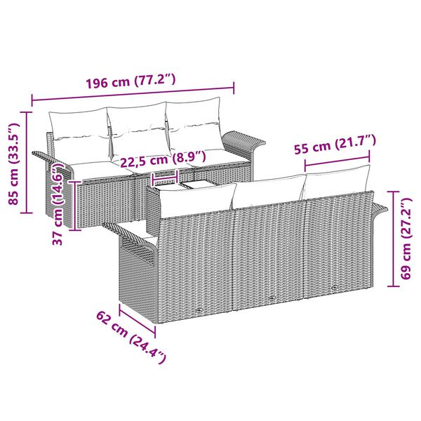 vidaXL Σετ Καναπέ Κήπου 7 pcs Ανοιχτό γκρι Πολυ ράταν