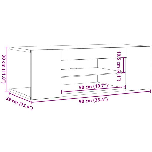 vidaXL Έπιπλο Τηλεόρασης με LED Μαύρο 90x39x30 εκ.