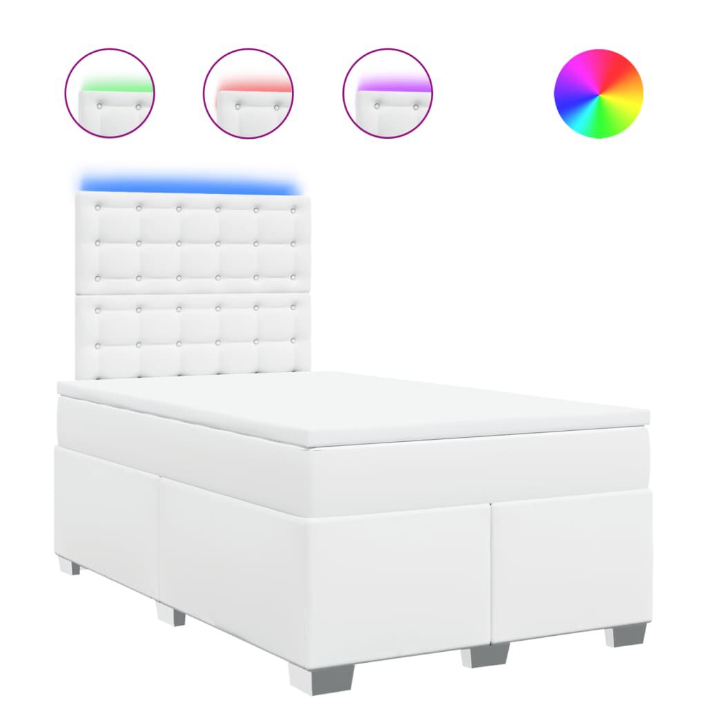 vidaXL Κρεβάτι Boxspring με Στρώμα Λευκό 120x200εκ.από Συνθετικό Δέρμα