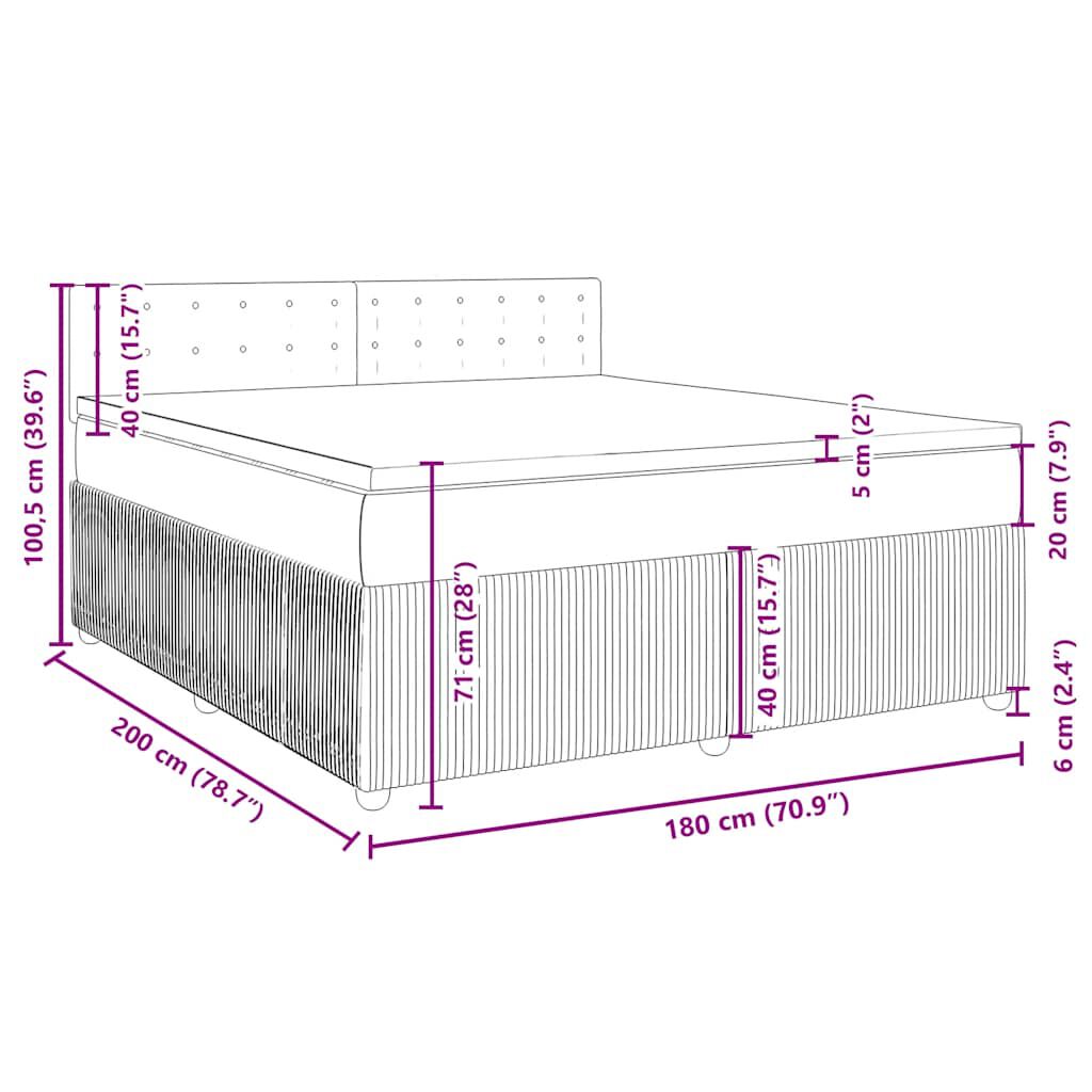 vidaXL Κρεβάτι Boxspring με Στρώμα Σκούρο Γκρι 180x200 εκ Υφασμάτιν