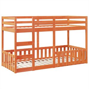 vidaXL Κρεβάτι Κουκέτα Καφέ Κεριού 90x200 εκ. από Μασίφ Ξύλο Πεύκου