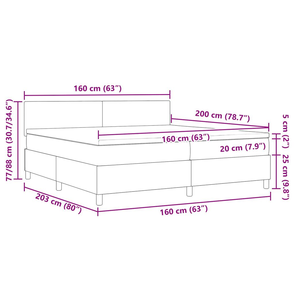 vidaXL Κρεβάτι με Βάση και Στρώμα&Φωτισμό LED Μπεζ 160x200 εκ. Σουέτ