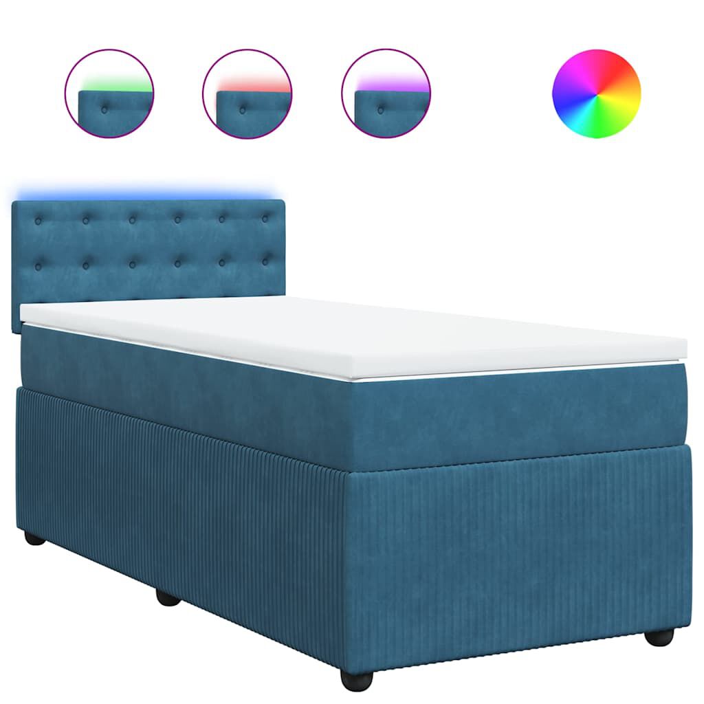 vidaXL Κρεβάτι Boxspring με Στρώμα Μπλε 80 x 200 εκ. Βελούδινο