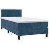 vidaXL Κρεβάτι Boxspring με Στρώμα & LED Σκ. Μπλε 100x200εκ. Βελούδινο