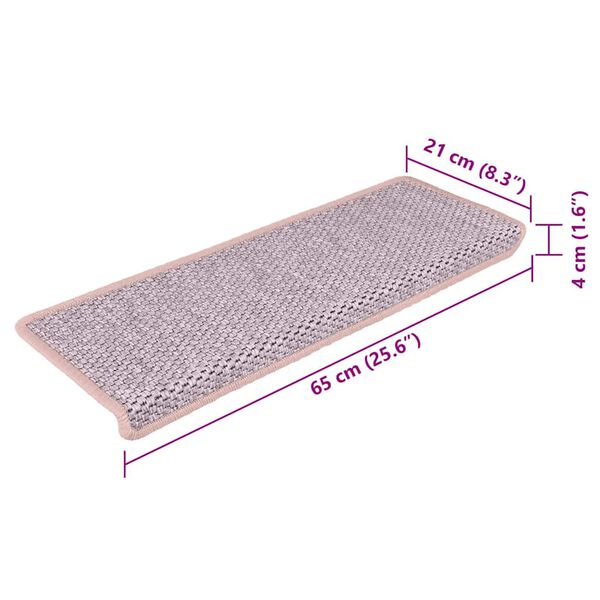 vidaXL Πατάκια Σκάλας Αυτοκόλ. 15 τεμ. Όψη Σιζάλ 65x21x4 εκ. Ροζ