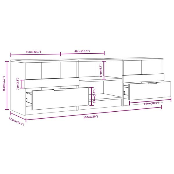 vidaXL Έπιπλο Τηλεόρασης Γκρι Σκυροδέματος 150x33,5x45 εκ. Επεξ. Ξύλο