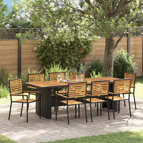 vidaXL Σέτ φαγητού για κήπο 9 pcs Μαύρο 240 x 90 x 75 cm