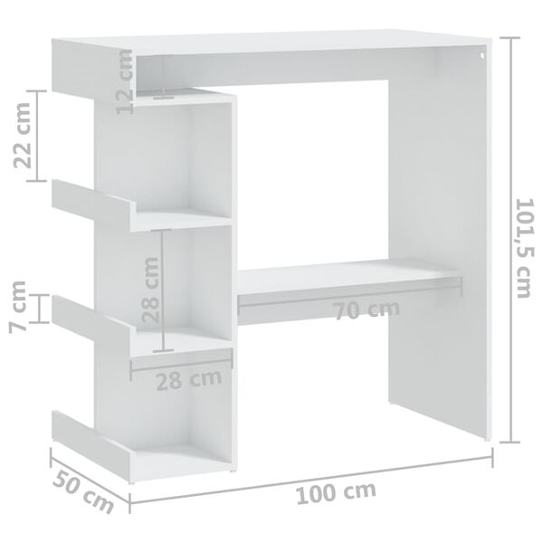 vidaXL Τραπέζι Μπαρ με Ράφια Λευκό 100x50x101,5 εκ. από Επεξ. Ξύλο