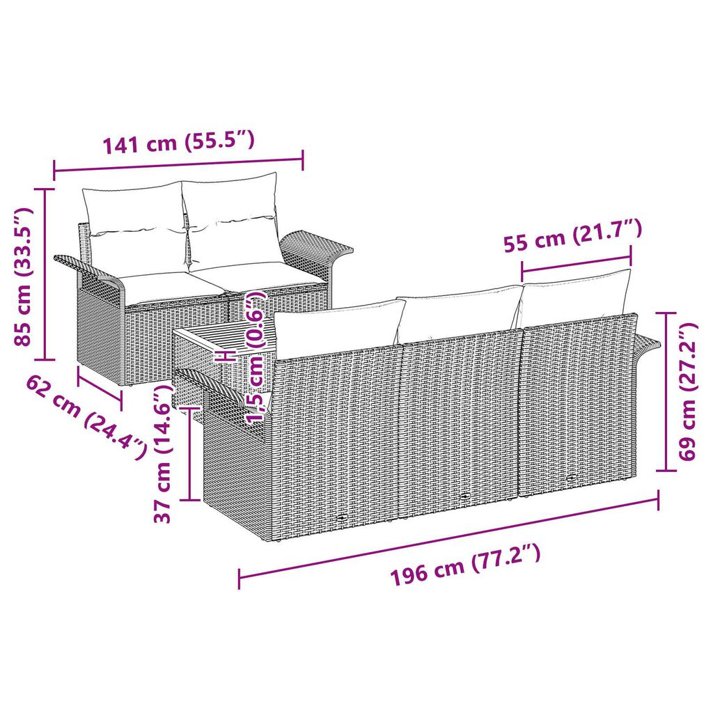 vidaXL Σετ Καναπέ Κήπου 6 pcs Μαύρο Πολυ ράταν
