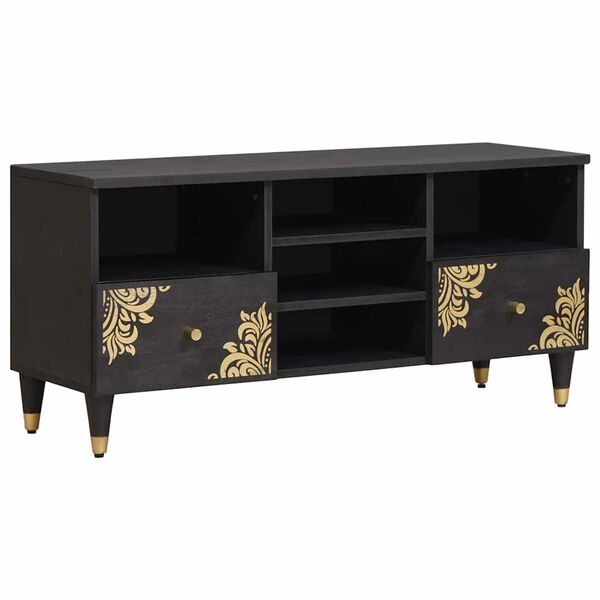 vidaXL Ντουλάπι TV με ράφι Μαύρο 100 x 33 x 46 εκ Στερεό ξύλο μάνγκο
