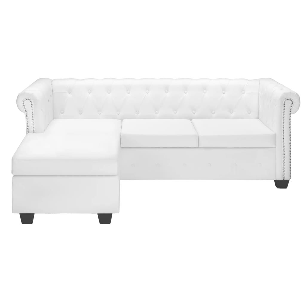 vidaXL Καναπές Γωνιακός Chesterfield Λευκός από Συνθετικό Δέρμα