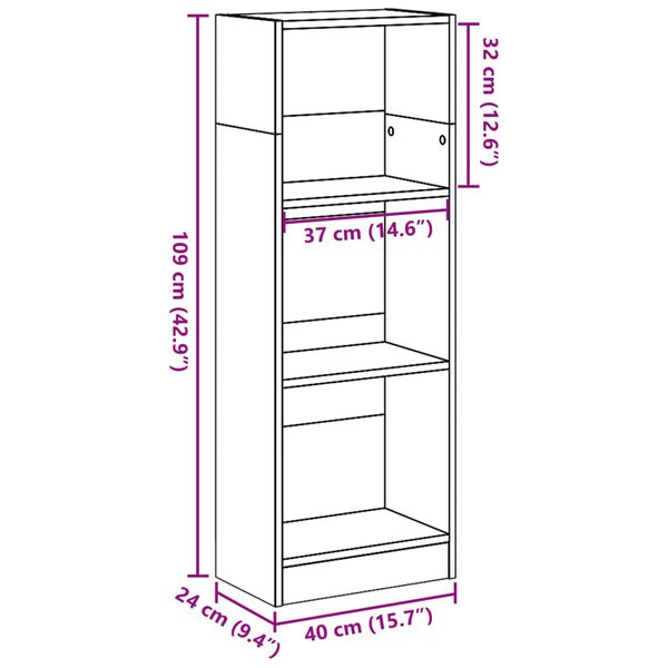 vidaXL Βιβλιοθήκη Γκρι Σκυροδέματος 40x24x109 εκ. Επεξεργ. Ξύλο